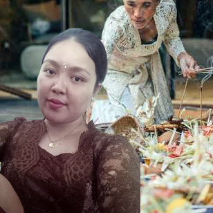Iluh S. preparing a Balinese offering
